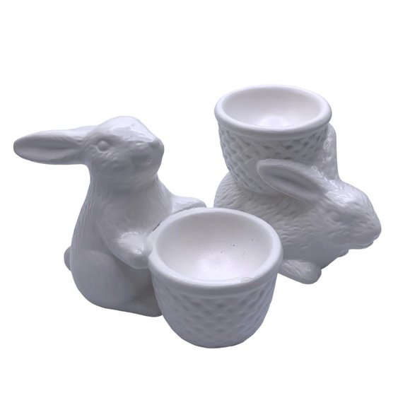 Ankyo Other - Ceramic Bunny Rabbit Egg Holders Cups White Easter Novelty